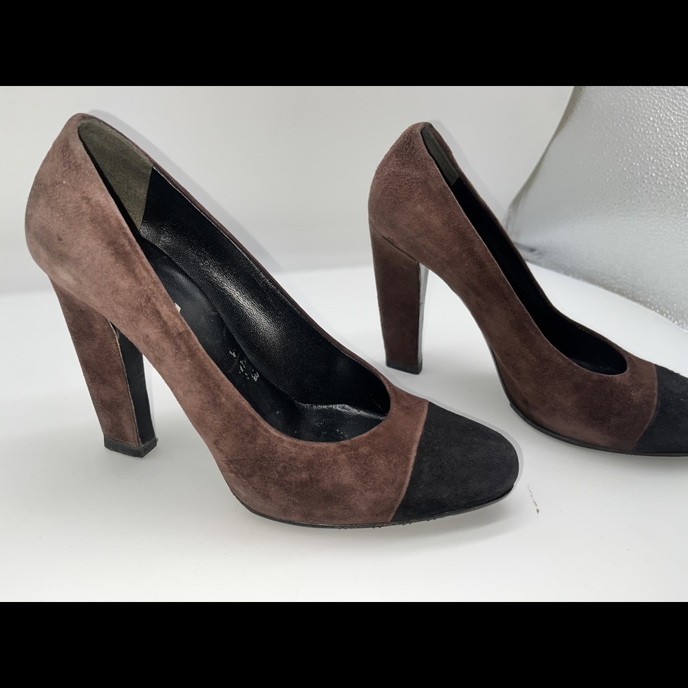 Prada Suede Stack Heel Two Tone Pump Sz 36 - Picture 5 of 6